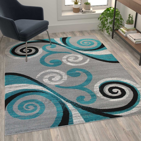 Flash Furniture Turquoise 5' x 7' Distressed Abstract Area Rug OKR-RG1100-57-TQ-GG - main